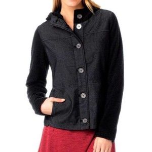 PRANA Toni Fleece and Denim Button Up Black and Gray Hoodie Size XL